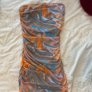 Multi-colored strapless bodycon dress